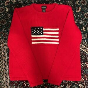 Rafaella Small Red Crewneck Sweater with American Flag Knit